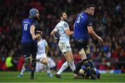 12 May 2018; Remi Tales of Racing 92 and Scott Fardy, left, and James Ryan of Leinster watch a last second drop goal attempt during the European Rugby Champions Cup Final match between Leinster and Racing 92 at the San Mames Stadium in Bilbao, Spain. Photo by Brendan Moran/Sportsfile