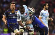 12 May 2018; Leone Nakawara of Racing 92 is tackled by Andrew Porter of Leinster during the European Rugby Champions Cup Final match between Leinster and Racing 92 at the San Mames Stadium in Bilbao, Spain. Photo by Brendan Moran/Sportsfile
