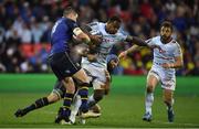 12 May 2018; Virimi Vakatawa of Racing 92 is tackled by Jonathan Sexton and Scott Fardy of Leinster during the European Rugby Champions Cup Final match between Leinster and Racing 92 at the San Mames Stadium in Bilbao, Spain. Photo by Brendan Moran/Sportsfile