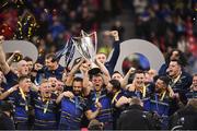 12 May 2018; Leinster players lift the cup after the European Rugby Champions Cup Final match between Leinster and Racing 92 at the San Mames Stadium in Bilbao, Spain. Photo by Ramsey Cardy/Sportsfile