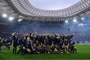 12 May 2018; The Leinster team celebrate with the cup after the European Rugby Champions Cup Final match between Leinster and Racing 92 at the San Mames Stadium in Bilbao, Spain. Photo by Ramsey Cardy/Sportsfile