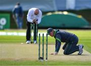 13 May 2018; Ireland captain William Porterfield inspects the wicket prior to play on day three of the International Cricket Test match between Ireland and Pakistan at Malahide, in Co. Dublin. Photo by Seb Daly/Sportsfile
