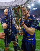 12 May 2018; Jonathan Sexton of Leinster kisses the trophy following their victory in the European Rugby Champions Cup Final match between Leinster and Racing 92 at the San Mames Stadium in Bilbao, Spain. Photo by Ramsey Cardy/Sportsfile