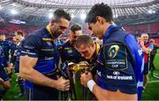 12 May 2018; Leinster's Jack Conan, Andrew Porter, Sean Cronin and Joey Carbery following their victory in the European Rugby Champions Cup Final match between Leinster and Racing 92 at the San Mames Stadium in Bilbao, Spain. Photo by Ramsey Cardy/Sportsfile