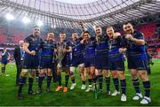 12 May 2018; Leinster's Jack Conan, Tadhg Furlong, Garry Ringrose, Andrew Porter, Joey Carbery, Dan Leavy, James Tracy and Cian Healy following their victory in the European Rugby Champions Cup Final match between Leinster and Racing 92 at the San Mames Stadium in Bilbao, Spain. Photo by Ramsey Cardy/Sportsfile