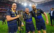 12 May 2018; Devin Toner, left, Jack McGrath, centre, and Scott Fardy of Leinster following their victory in the European Rugby Champions Cup Final match between Leinster and Racing 92 at the San Mames Stadium in Bilbao, Spain. Photo by Ramsey Cardy/Sportsfile