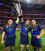 12 May 2018; Tadhg Furlong, left, Jordi Murphy, centre, and Jack McGrath of Leinster following their victory in the European Rugby Champions Cup Final match between Leinster and Racing 92 at the San Mames Stadium in Bilbao, Spain. Photo by Ramsey Cardy/Sportsfile