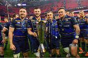 12 May 2018; Leinster's Jack Conan, Robbie Henshaw, Jordan Larmour and Andrew Porter following their victory in the European Rugby Champions Cup Final match between Leinster and Racing 92 at the San Mames Stadium in Bilbao, Spain. Photo by Ramsey Cardy/Sportsfile