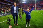 12 May 2018; Sean O'Brien of Leinster with Jennifer Malone, from Clane, Co. Kildare, following their victory in the European Rugby Champions Cup Final match between Leinster and Racing 92 at the San Mames Stadium in Bilbao, Spain. Photo by Ramsey Cardy/Sportsfile