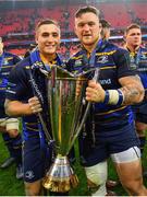 12 May 2018; Jordan Larmour, left, and Andrew Porter of Leinster following their victory in the European Rugby Champions Cup Final match between Leinster and Racing 92 at the San Mames Stadium in Bilbao, Spain. Photo by Ramsey Cardy/Sportsfile