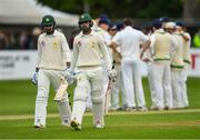 13 May 2018; Shadab Khan of Pakistan, centre, leaves the field after being bowled LBW by Tim Murtagh of Ireland during day three of the International Cricket Test match between Ireland and Pakistan at Malahide, in Co. Dublin. Photo by Seb Daly/Sportsfile