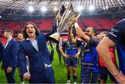 12 May 2018; James Lowe, left, and Jamison Gibson-Park of Leinster following their victory in the European Rugby Champions Cup Final match between Leinster and Racing 92 at the San Mames Stadium in Bilbao, Spain. Photo by Ramsey Cardy/Sportsfile