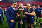 12 May 2018; Noel Reid, left, Fergus McFadden, centre, and Sean Cronin of Leinster following their victory in the European Rugby Champions Cup Final match between Leinster and Racing 92 at the San Mames Stadium in Bilbao, Spain. Photo by Ramsey Cardy/Sportsfile