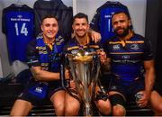 12 May 2018; Jordan Larmour, Rob Kearney and Isa Nacewa of Leinster following their victory in the European Rugby Champions Cup Final match between Leinster and Racing 92 at the San Mames Stadium in Bilbao, Spain. Photo by Ramsey Cardy/Sportsfile