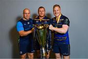 12 May 2018; Richardt Strauss, left, Sean Cronin and James Tracy of Leinster following their victory in the European Rugby Champions Cup Final match between Leinster and Racing 92 at the San Mames Stadium in Bilbao, Spain. Photo by Ramsey Cardy/Sportsfile