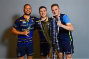 12 May 2018; Jamison Gibson-Park, Luke McGrath, centre, and Nick McCarthy of Leinster following their victory in the European Rugby Champions Cup Final match between Leinster and Racing 92 at the San Mames Stadium in Bilbao, Spain. Photo by Ramsey Cardy/Sportsfile
