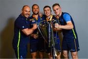 12 May 2018; Jamison Gibson-Park, Luke McGrath, centre, and Nick McCarthy of Leinster with Leinster kicking coach and head analyst Emmet Farrell following their victory in the European Rugby Champions Cup Final match between Leinster and Racing 92 at the San Mames Stadium in Bilbao, Spain. Photo by Ramsey Cardy/Sportsfile