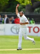 13 May 2018; Stuart Thompson of Ireland celebrates after taking the wicket of Faheem Ashraf of Pakistan, who was caught by wicket-keeper Niall O'Brien, during day three of the International Cricket Test match between Ireland and Pakistan at Malahide, in Co. Dublin. Photo by Seb Daly/Sportsfile