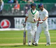 13 May 2018; Ed Joyce of Ireland, right, walks past captain WIlliam Porterfield after being trapped LBW off a delivery by Mohammad Abbas of Pakistan during day three of the International Cricket Test match between Ireland and Pakistan at Malahide, in Co. Dublin. Photo by Seb Daly/Sportsfile
