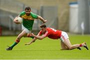 13 May 2018; Seán Murphy of Carlow in action against Andy McDonnell of Louth during the Leinster GAA Football Senior Championship Preliminary Round match between Louth and Carlow at O'Moore Park in Laois. Photo by Piaras Ó Mídheach/Sportsfile