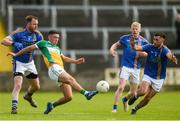 13 May 2018; Ruairí McNamee of Offaly under pressure from Wicklow's, from left, James Stafford, Mark Kenny, and Darren Hayden during the Leinster GAA Football Senior Championship Preliminary Round match between Offaly and Wicklow at O'Moore Park in Laois. Photo by Piaras Ó Mídheach/Sportsfile