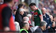 13 May 2018; Diarmuid O'Connor of Mayo makes his way off the field after being sent off during the Connacht GAA Football Senior Championship Quarter-Final match between Mayo and Galway at Elvery's MacHale Park in Mayo. Photo by David Fitzgerald/Sportsfile