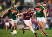 13 May 2018; Sean Andy Ó'Ceallaigh of Galway in action against Aidan O'Shea of Mayo during the Connacht GAA Football Senior Championship Quarter-Final match between Mayo and Galway at Elvery's MacHale Park in Mayo. Photo by Eóin Noonan/Sportsfile