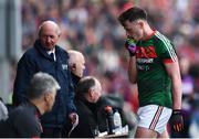 13 May 2018; Diarmuid O'Connor of Mayo makes his way off the field after being sent off during the Connacht GAA Football Senior Championship Quarter-Final match between Mayo and Galway at Elvery's MacHale Park in Mayo. Photo by David Fitzgerald/Sportsfile