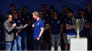 13 May 2018; Leinster head coach Leo Cullen is interviewed by MC Damien O'Meara during their homecoming at Energia Park in Dublin following their victory in the European Champions Cup Final in Bilbao, Spain. Photo by Brendan Moran/Sportsfile