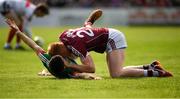 13 May 2018; Peter Cooke of Galway during a coming together with Cian Hanley of Mayo during the Connacht GAA Football Senior Championship Quarter-Final match between Mayo and Galway at Elvery's MacHale Park in Mayo. Photo by Eóin Noonan/Sportsfile