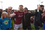 13 May 2018; Ciarán Duggan of Galway celebrates with his father Ciaran following the Connacht GAA Football Senior Championship Quarter-Final match between Mayo and Galway at Elvery's MacHale Park in Mayo. Photo by David Fitzgerald/Sportsfile