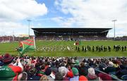 13 May 2018; Players from both side's march behind the band prior to the Connacht GAA Football Senior Championship Quarter-Final match between Mayo and Galway at Elvery's MacHale Park in Mayo. Photo by David Fitzgerald/Sportsfile