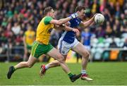 13 May 2018; Gearoid McKiernan of Cavan in action against Hugh McFadden of Donegal during the Ulster GAA Football Senior Championship Preliminary Round match between Donegal and Cavan at Páirc MacCumhaill in Donegal. Photo by Oliver McVeigh/Sportsfile