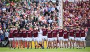 13 May 2018; Galway players stand for the playing of Amhrán na bhFiann prior to the Connacht GAA Football Senior Championship Quarter-Final match between Mayo and Galway at Elvery's MacHale Park in Mayo. Photo by David Fitzgerald/Sportsfile