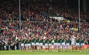 13 May 2018; Mayo players stand for the playing of Amhrán na bhFiann prior to the Connacht GAA Football Senior Championship Quarter-Final match between Mayo and Galway at Elvery's MacHale Park in Mayo. Photo by David Fitzgerald/Sportsfile