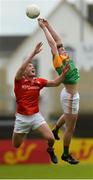 13 May 2018; Jordan Morrissey of Carlow in action against Declan Byrne of Louth during the Leinster GAA Football Senior Championship Preliminary Round match between Louth and Carlow at O'Moore Park in Laois. Photo by Piaras Ó Mídheach/Sportsfile