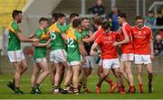 13 May 2018; Players from both sides tussle late in the game during the Leinster GAA Football Senior Championship Preliminary Round match between Louth and Carlow at O'Moore Park in Laois. Photo by Piaras Ó Mídheach/Sportsfile