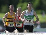 10 August 2003; Mark Kenneally, Raheny Shamrock's AC (229), leads Cathal Lombard, Leevale AC (183) and Seamus Power, Kilmuray Ibrickane (332), during the Men's 5000m Final. Woodie's DIY National Senior Track and Field Championships, Morton Stadium, Santry, Dublin. Athletics. Picture credit; Brendan Moran / SPORTSFILE *EDI*