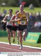 10 August 2003; Cathal Lombard, Leevale AC (183), leads Mark Kenneally, Raheny Shamrock's AC (229) and Seamus Power, Kilmuray Ibrickane (332), during the Men's 5000m Final. Woodie's DIY National Senior Track and Field Championships, Morton Stadium, Santry, Dublin. Athletics. Picture credit; Brendan Moran / SPORTSFILE *EDI*