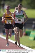 10 August 2003; Mark Kenneally, Raheny Shamrock's AC (229), leads Cathal Lombard, Leevale AC (183) and Seamus Power, Kilmuray Ibrickane, during the Men's 5000m Final. Woodie's DIY National Senior Track and Field Championships, Morton Stadium, Santry, Dublin. Athletics. Picture credit; Brendan Moran / SPORTSFILE *EDI*