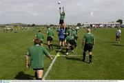 12 August 2003; Ireland's Donnacha O'Callaghan wins possession in the line-out during an Irish rugby squad training session. Ireland rugby training, Kildare Rugby Club, Co. Kildare. Picture credit; Damien Eagers / SPORTSFILE *EDI*