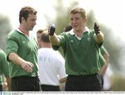 12 August 2003; Ireland's Jonathan Bell, right, with Geordan Murphy pictured during an Irish rugby squad training session. Ireland rugby training, Kildare Rugby Club, Co. Kildare. Picture credit; Damien Eagers / SPORTSFILE *EDI*