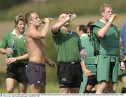 12 August 2003; Ireland's, from l to r, Simon Easterby, Denis Hickie, Keith Wood and Paul O'Connell pictured during an Irish rugby squad training session. Ireland rugby training, Kildare Rugby Club, Co. Kildare. Picture credit; Damien Eagers / SPORTSFILE *EDI*