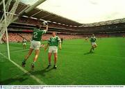 3 August 2003; Fermanagh's, Ryan McCloskey,(2) catches the ball on the line. Bank of Ireland All-Ireland Senior Football Championship Quarter Final, Tyrone v Fermanagh, Croke Park, Dublin. Picture credit; Damien Eagers / SPORTSFILE. *EDI*