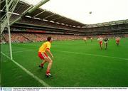 3 August 2003; Tyrone goalkeeper, John Devine, defends the Tyrone goal. Bank of Ireland All-Ireland Senior Football Championship Quarter Final, Tyrone v Fermanagh, Croke Park, Dublin. Picture credit; Damien Eagers / SPORTSFILE. *EDI*