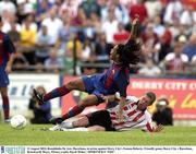 12 August 2003; Ronaldinho De Asis, Barcelona, in action against Derry City's Eamon Doherty. Friendly game, Derry City v Barcelona, Brandywell, Derry. Picture credit; David Maher / SPORTSFILE *EDI*