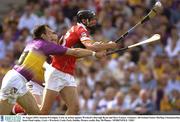 16 August 2003; Setanta O hAilpin, Cork, in action against Wexford's Darragh Ryan and Dave Guiney. Guinness All-Ireland Senior Hurling Championship Semi-Final replay, Cork v Wexford, Croke Park, Dublin. Picture credit; Ray McManus / SPORTSFILE *EDI*