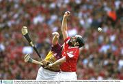 16 August 2003; Pat Mulcahy, Cork, in action against Wexford's Larry Murphy. Guinness All-Ireland Senior Hurling Championship Semi-Final replay, Cork v Wexford, Croke Park, Dublin. Picture credit; Ray McManus / SPORTSFILE *EDI*