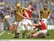 17 August 2003; Richie Power, Kilkenny, in action against Cork's Shane O'Neill and Brian Clifford. All-Ireland Minor Hurling Championship Semi-Final, Kilkenny v Cork, Croke Park, Dublin. Picture credit; Ray McManus / SPORTSFILE *EDI*