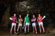 2 May 2018; Players, from left, Jack Canning of Galway, Richie Leahy of Kilkenny, Kyle Hayes of Limerick, Rory O'Connor of Wexford and Darragh Fitzgibbon of Cork at the launch of the Bord Gáis Energy GAA Hurling U21 All-Ireland Championship at Mitchelstown Caves in Cork. The 2018 campaign begins on May 7th with Clare hosting current holders Limerick in Ennis. Follow all of the action at #HurlingToTheCore. Photo by Eóin Noonan/Sportsfile